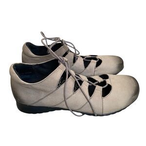 Aetrex Shoes Women 7.5 Gray Leather Flat Lace Up Retro Prairie Cottage Sienna